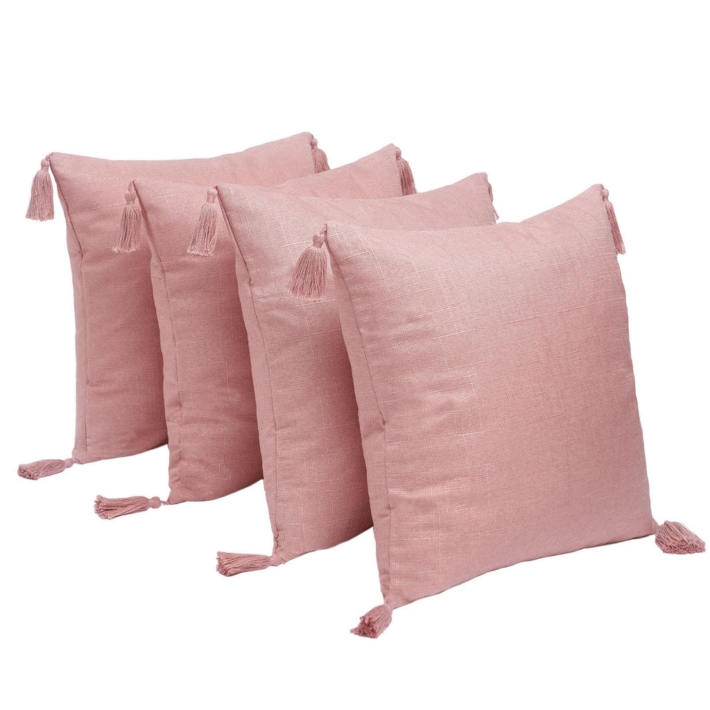 Dreamscene Tassel Pack of 4 X Cushion Covers Square Texture Weave Sofa 18" X 18