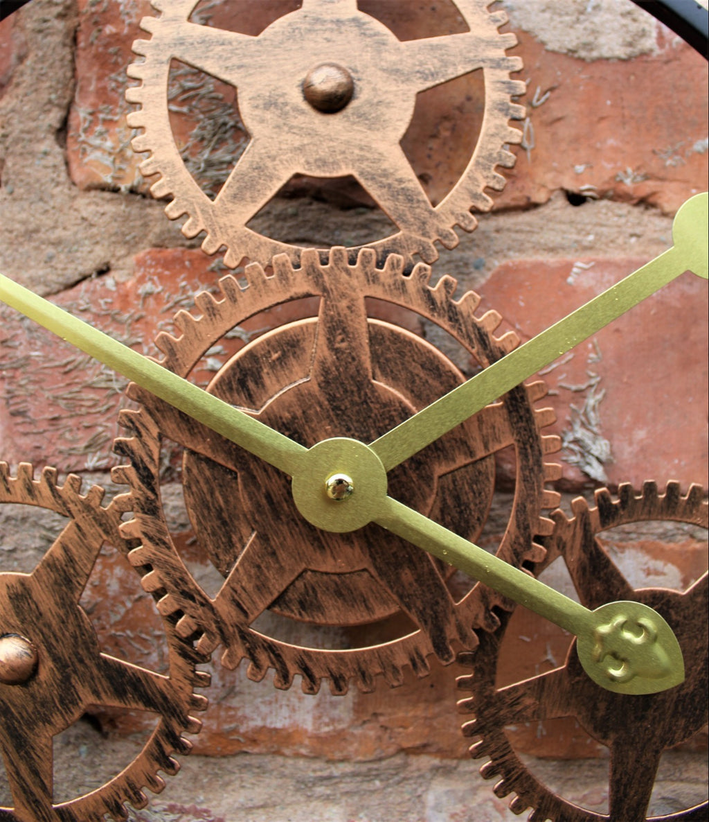 Large Metal Skeleton Wall Clock Antique Gold Home Decor round 58Cm Indoor & Out