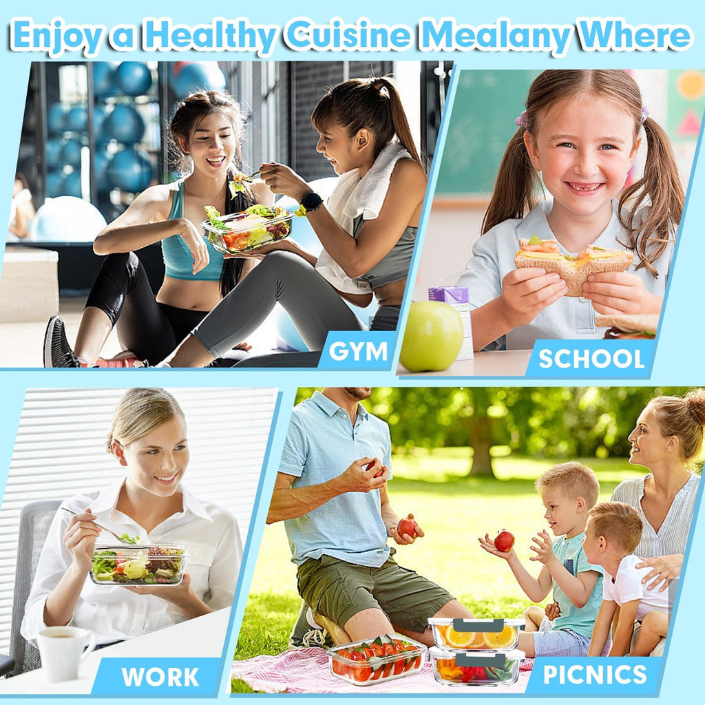 5 Pack 36 OZ Glass Meal Prep Containers, Airtight Glass Lunch Containers Set, Glass Food Storage Containers with Lids,Bpa-Free, for Microwave, Oven, Freezer & Dishwasher Friendly,Grey