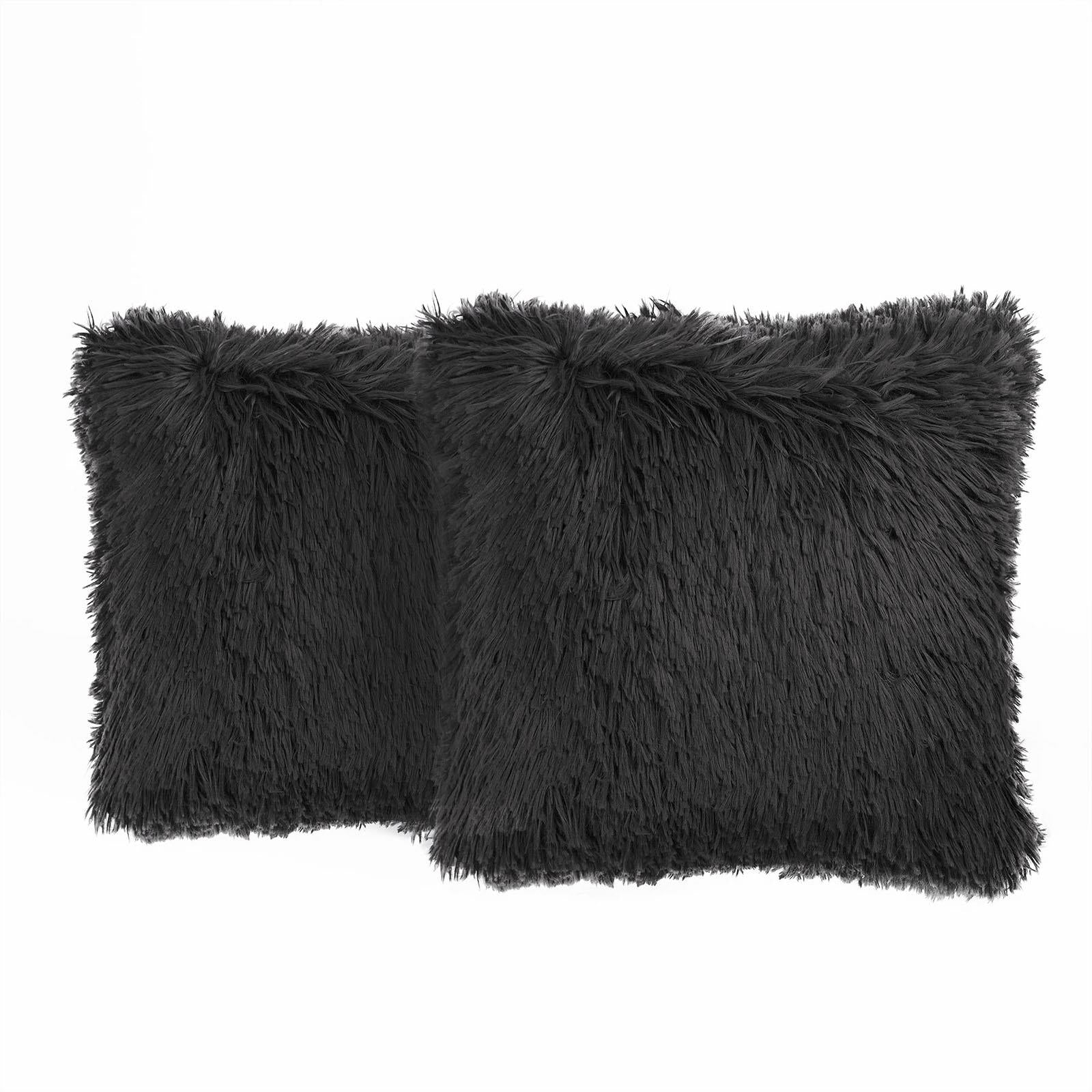 Sienna Set of 2 X Faux Mongolian Fur Cushion Covers Soft Fluffy Mohair 18" X 18