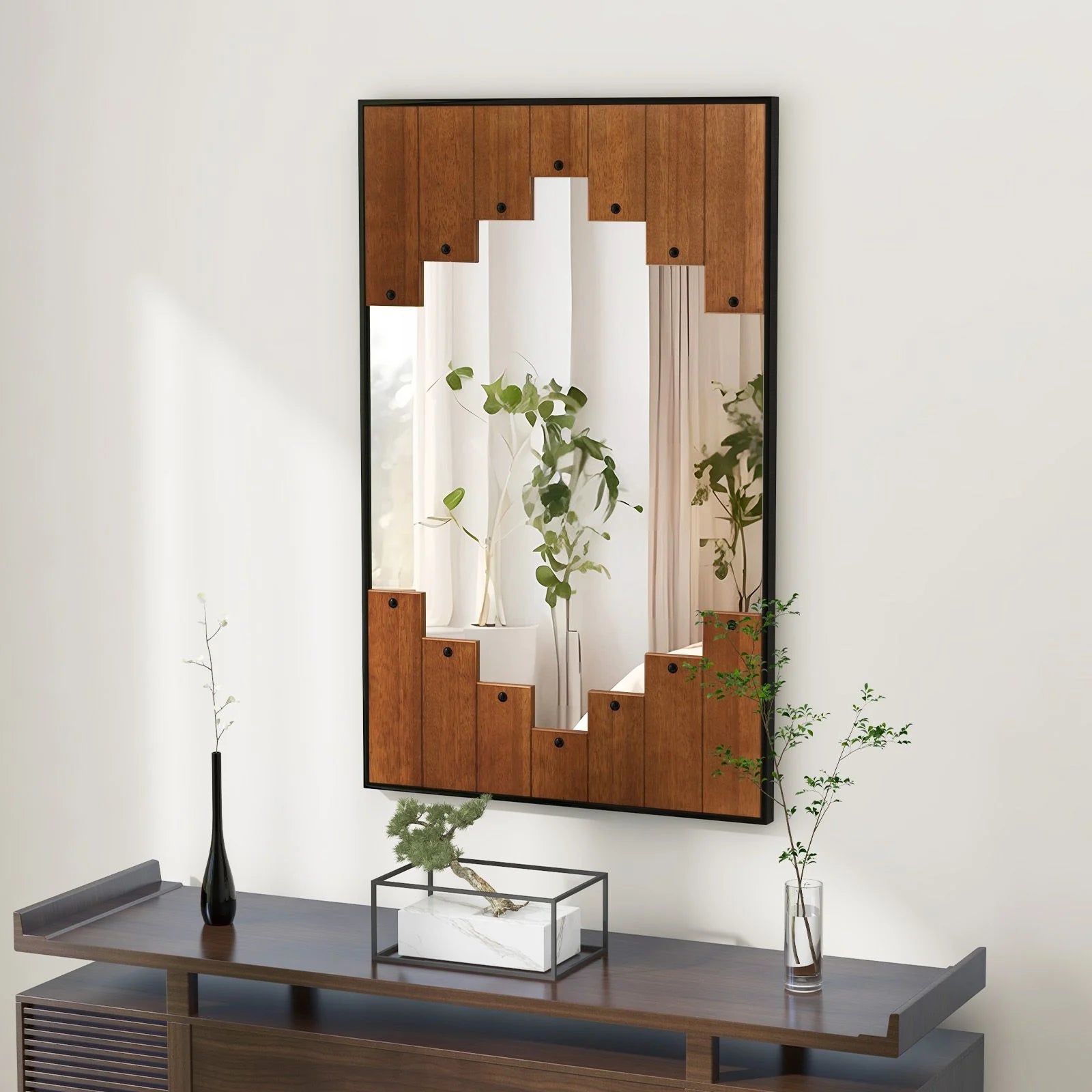 Decorative Rectangle Wall Mirror with Piano Key-Shaped Frame