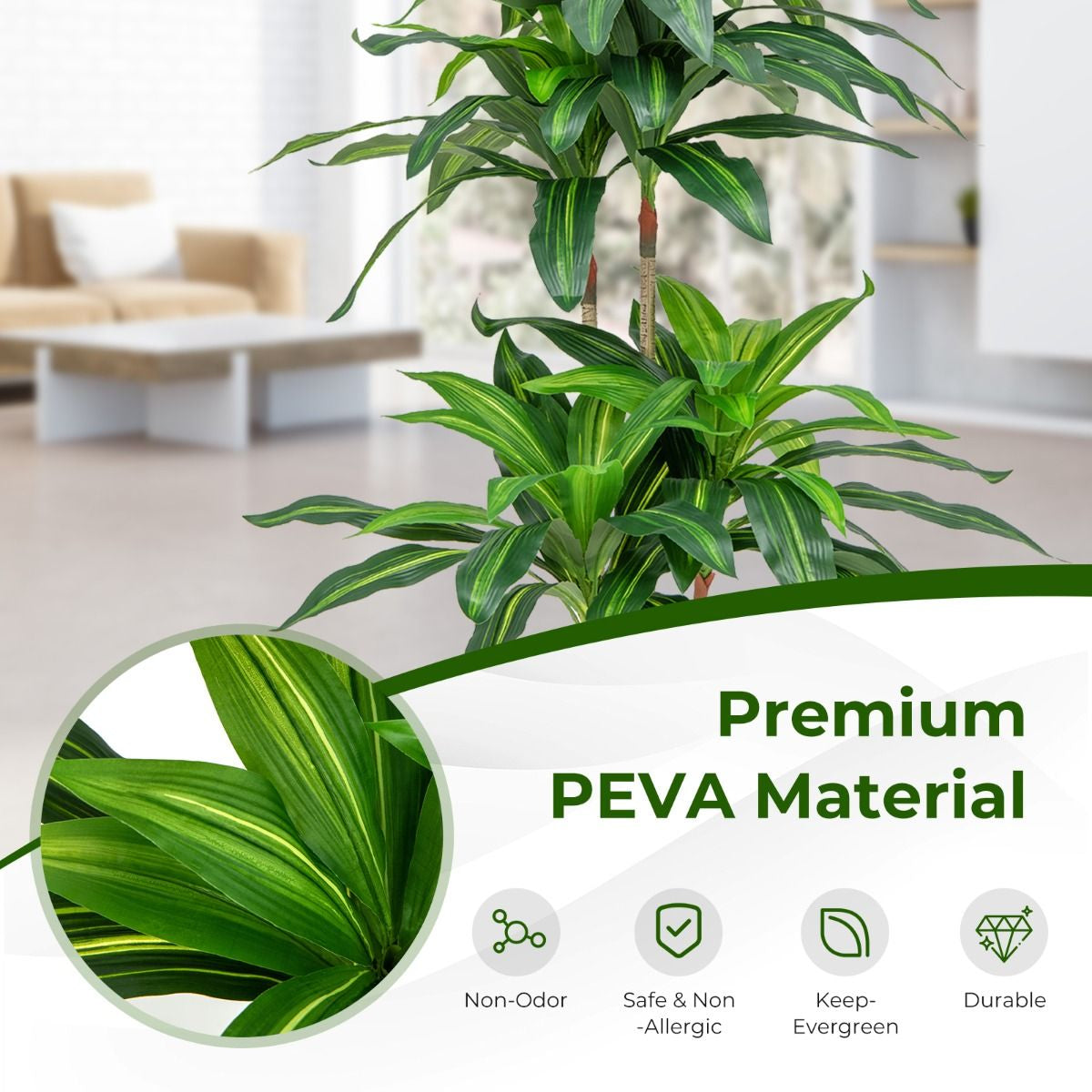 140 CM Tall Fake Dracaena Plant with 92 Leaves and Built-In Cement Pot