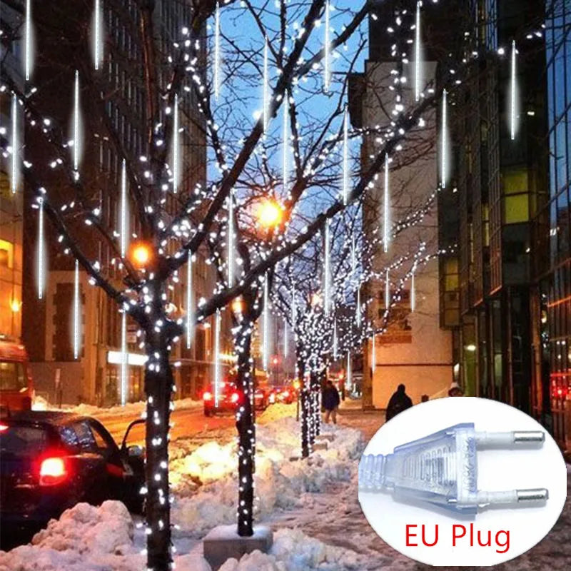 8 Tubes LED Meteor Shower Light EU Plug Street Outdoor Lighting New Year Tree Christmas Decorations for Home