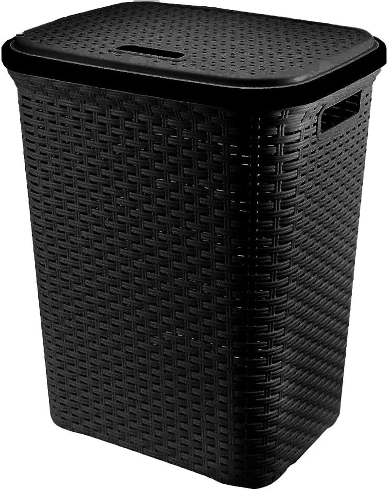 Large Rectangular Rattan Design Laundry Basket Bin Hamper Storage Plastic