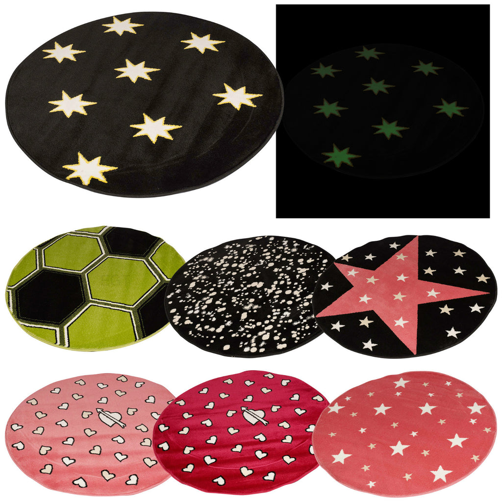 100Cm Glow in the Dark Rug round Circle Kids Bedroom Playroom Plantation Mat NEW