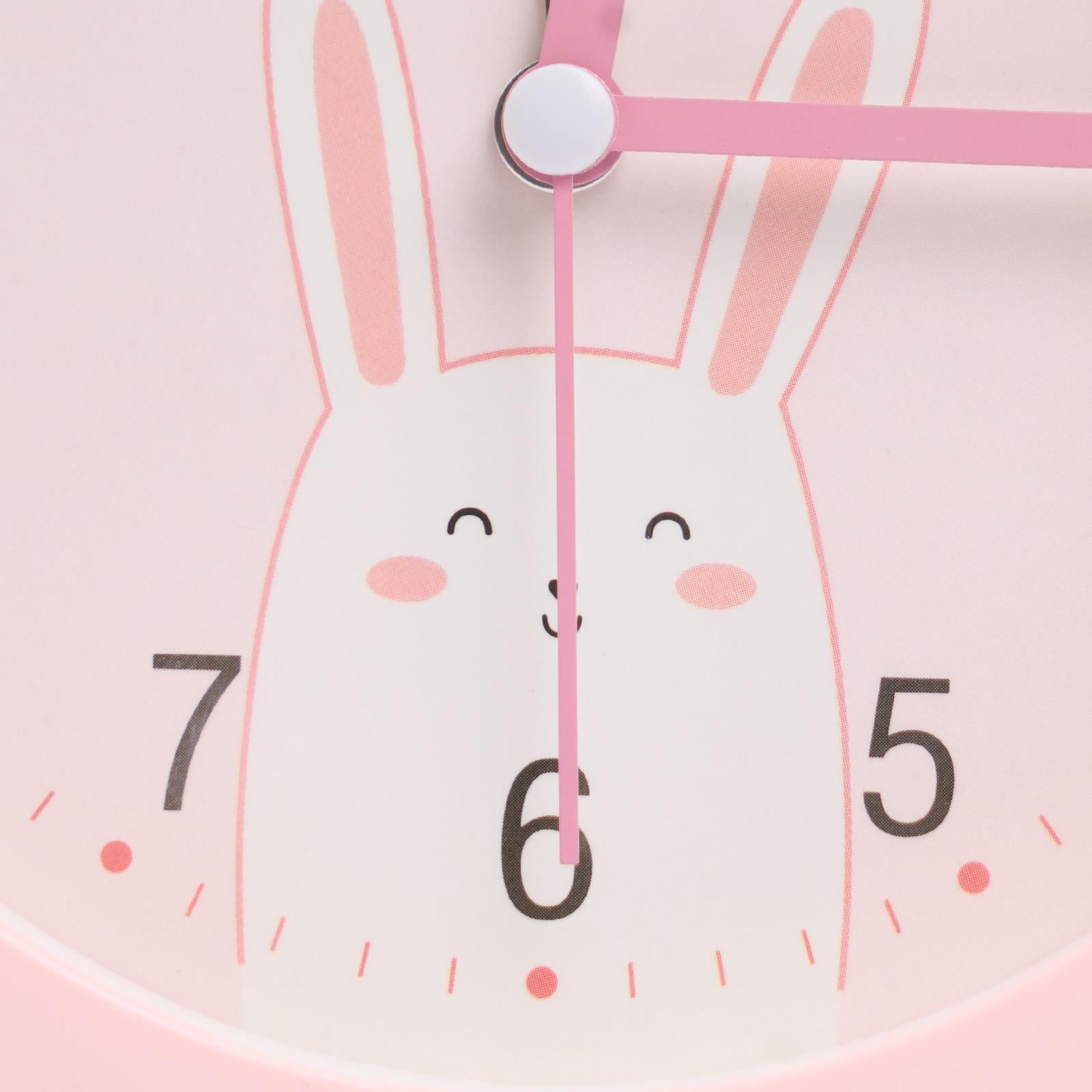 Kids Small Wall Clock Bedside Home Decor round Face Bedroom Quartz Rabbit Space