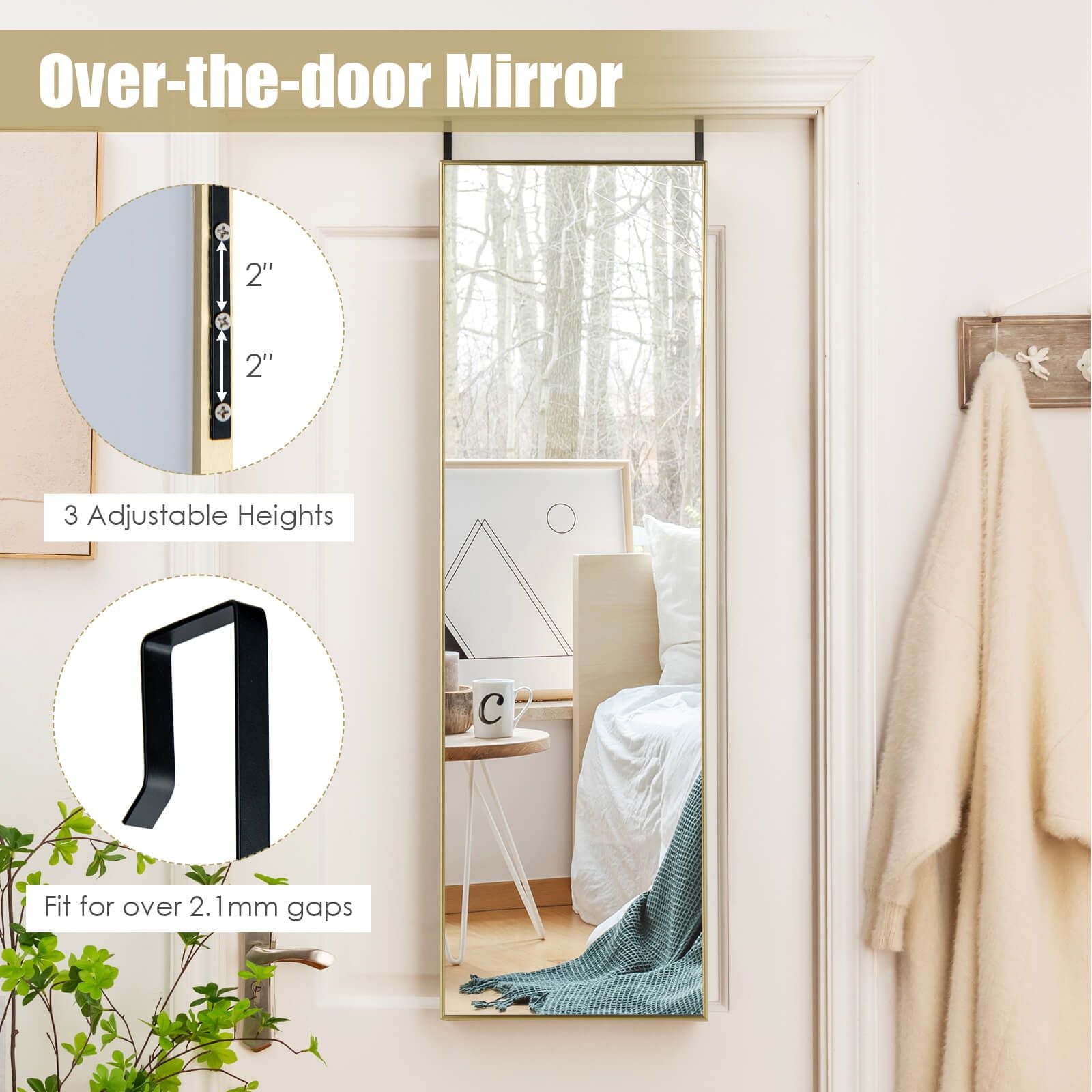 120 X 37 Cm Full Length Wall Hanging Mirror with Adjustable Hook