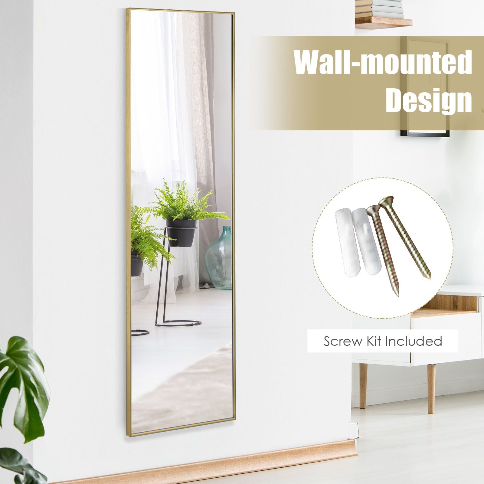 120 X 37 Cm Full Length Wall Hanging Mirror with Adjustable Hook