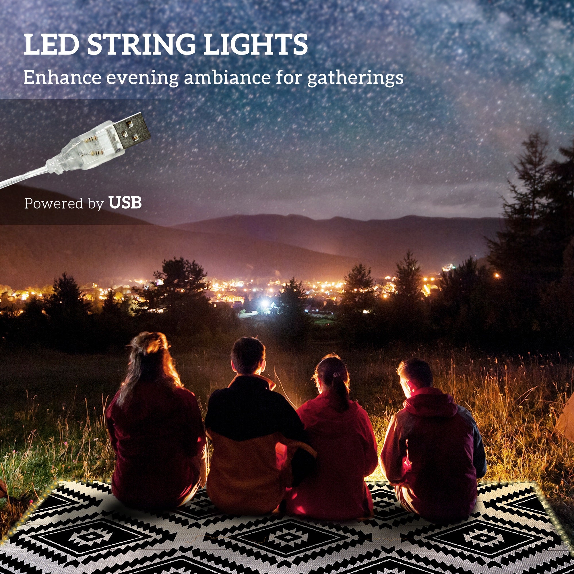 Outdoor Rug with LED String Light and Carry Bag, 182 X 274Cm