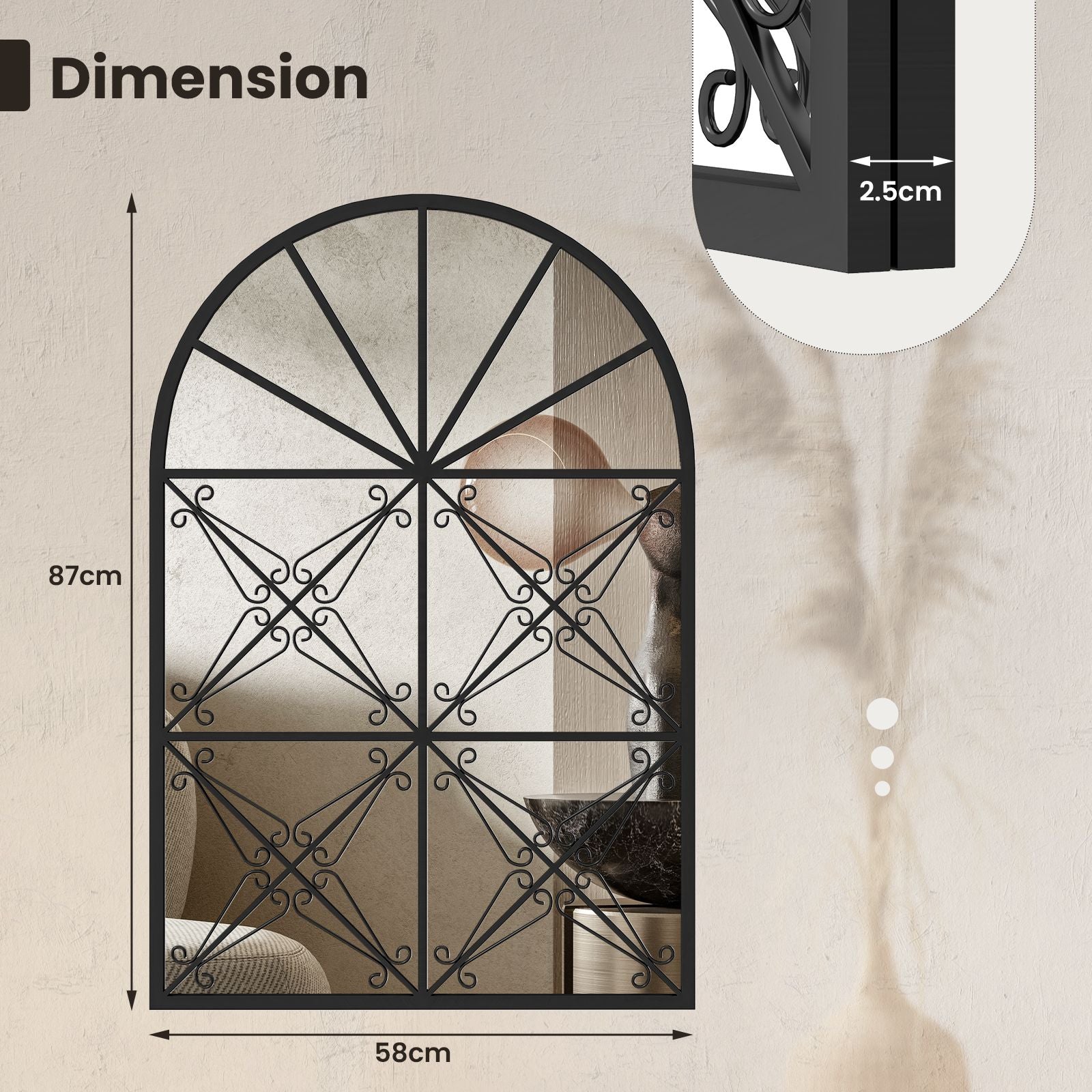 Arched Window Pane Decorative Mirror