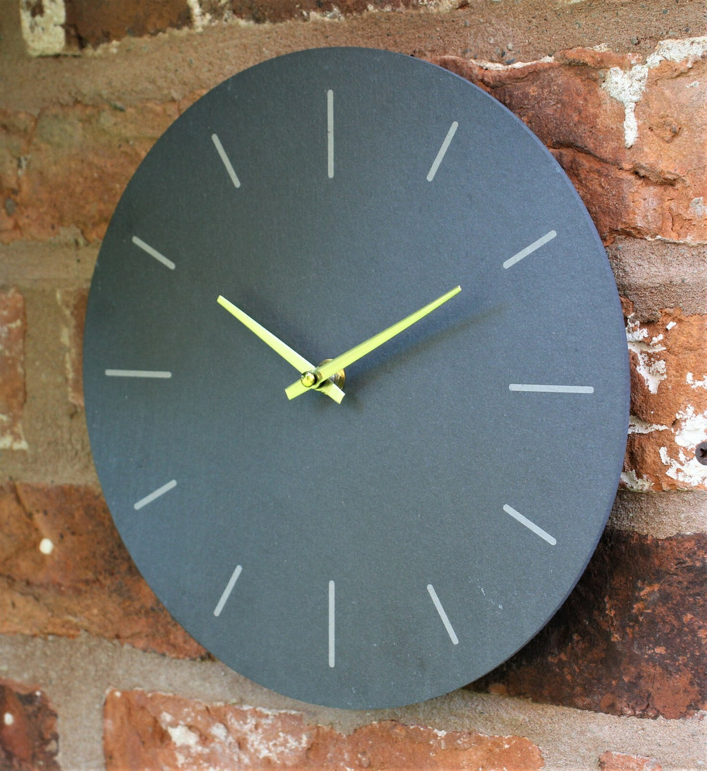 Wall Clock Grey Natural Slate Indoor Outdoor Hand Finished Clock 25Cm