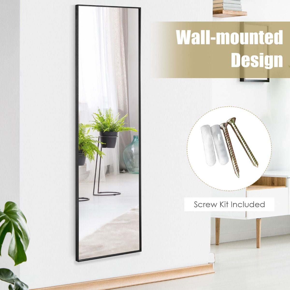 120 X 37 Cm Full Length Wall Hanging Mirror with Adjustable Hook