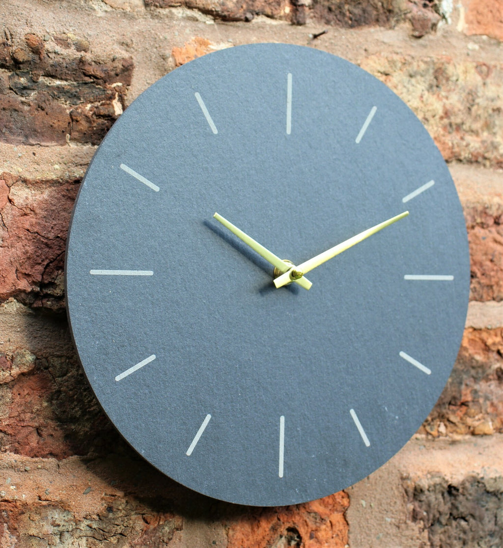 Wall Clock Grey Natural Slate Garden Indoor Outdoor Hand Finished Clock 30Cm