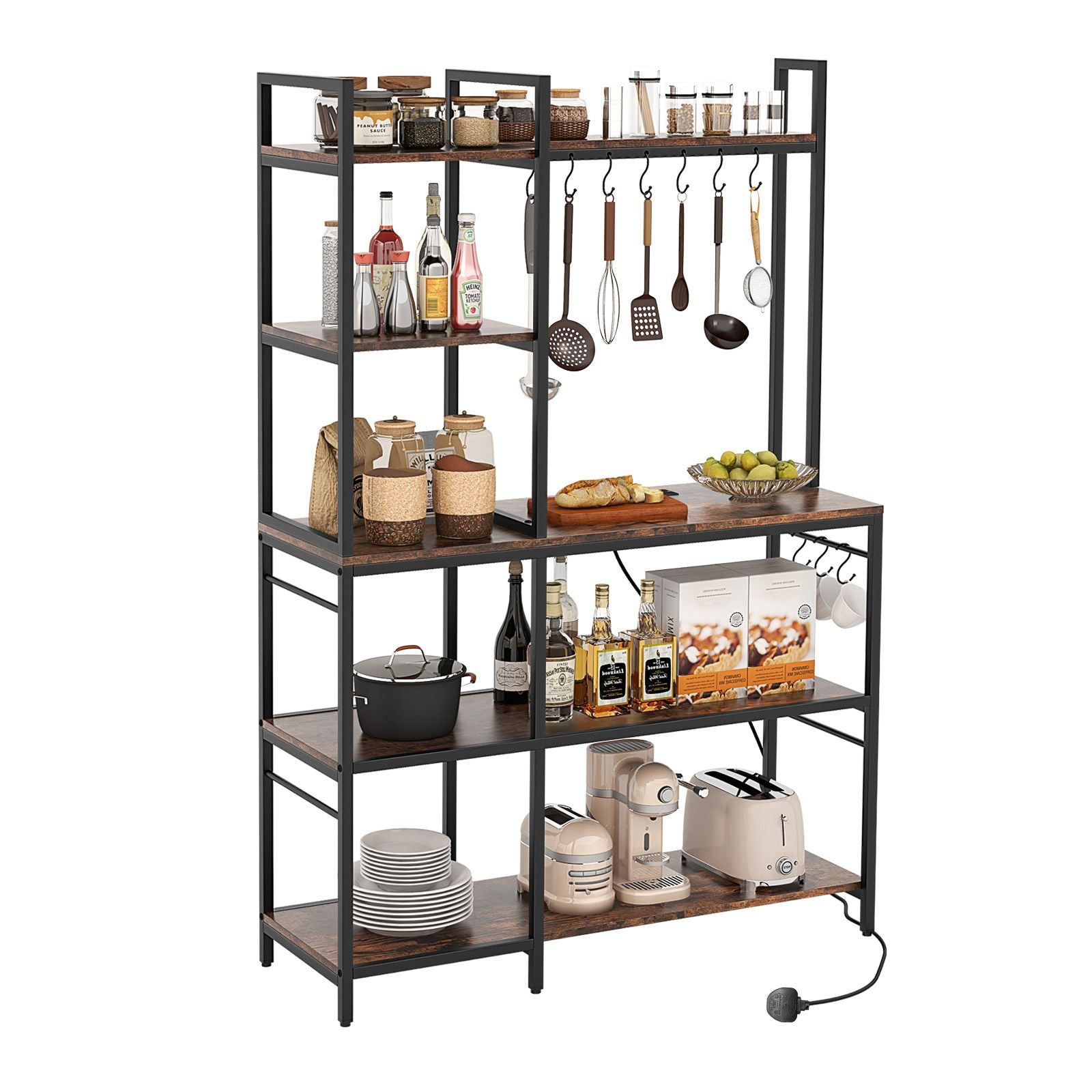 Bakers Rack with Power Outlets and 10 S-Shaped Hooks
