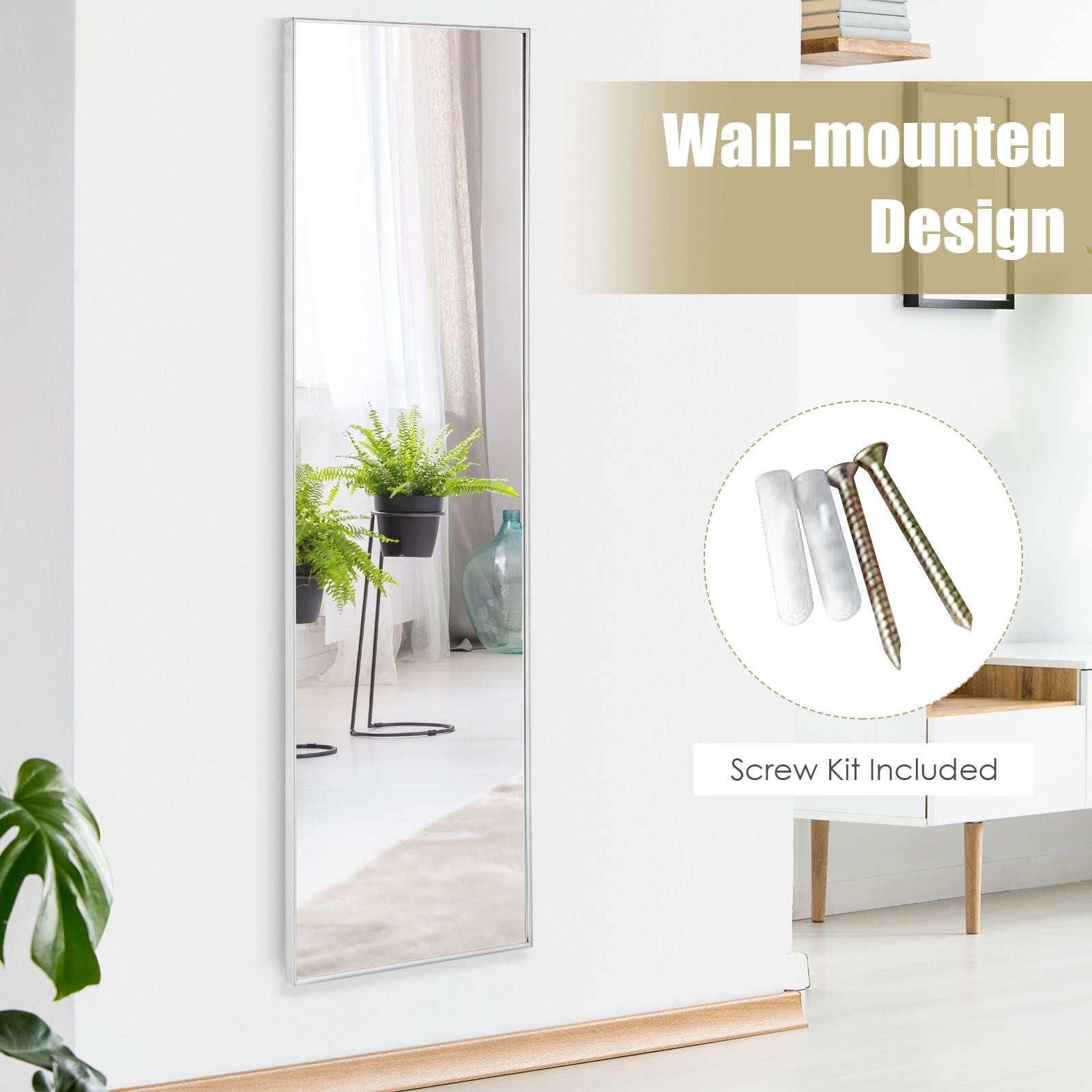 120 X 37 Cm Full Length Wall Hanging Mirror with Adjustable Hook