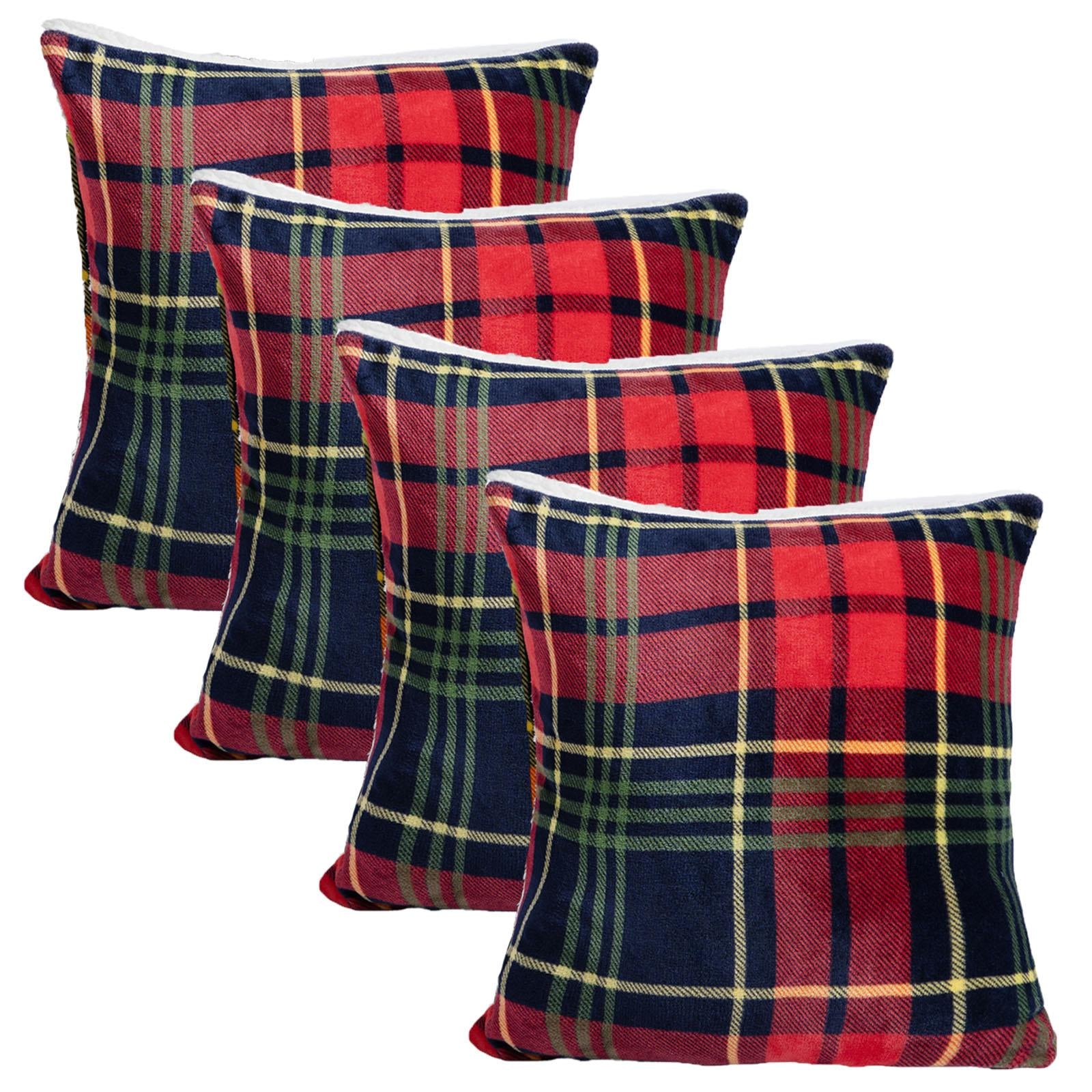OHS Check Cushion Covers 2 Pack Flannel Fleece Square Pillowcases