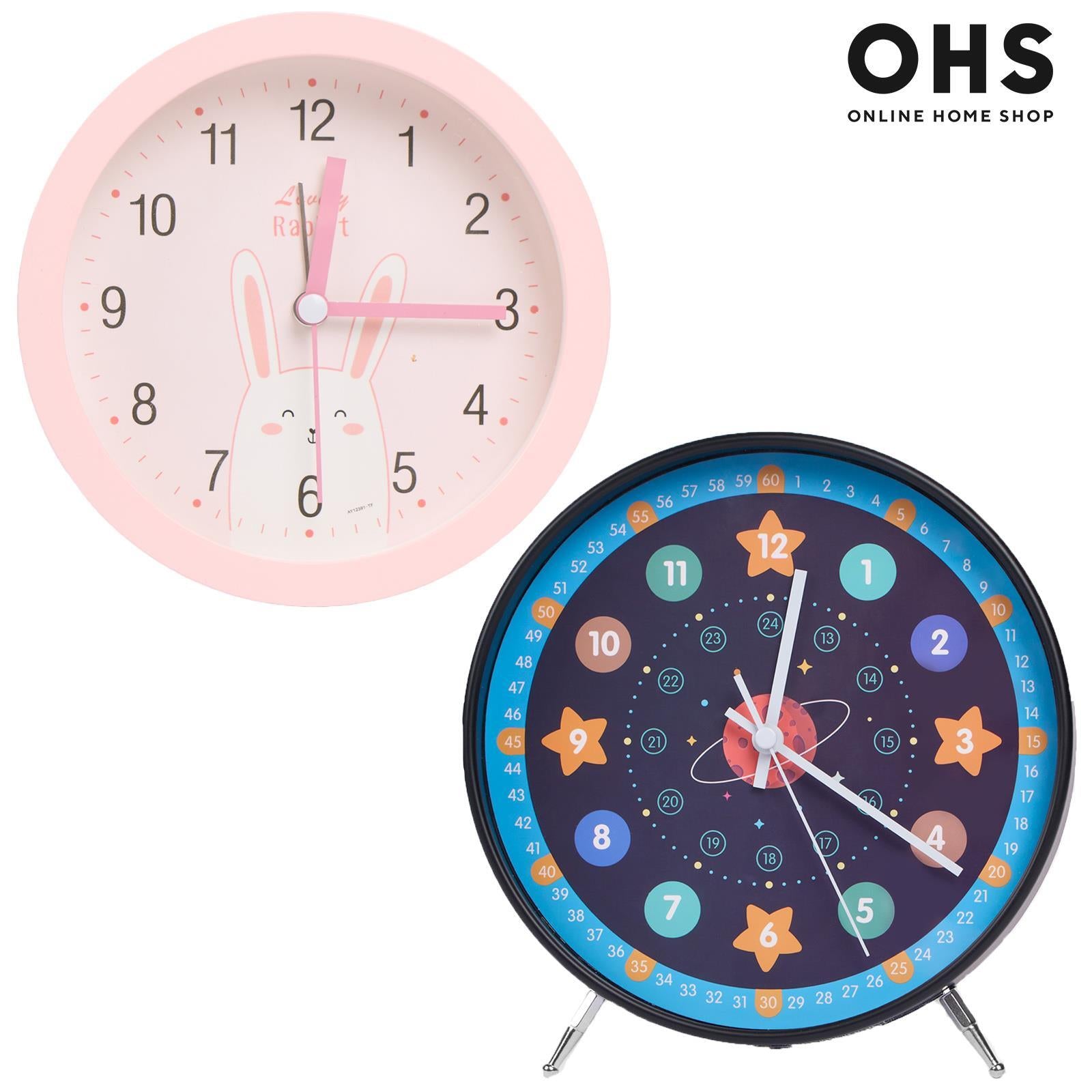 Kids Small Wall Clock Bedside Home Decor round Face Bedroom Quartz Rabbit Space