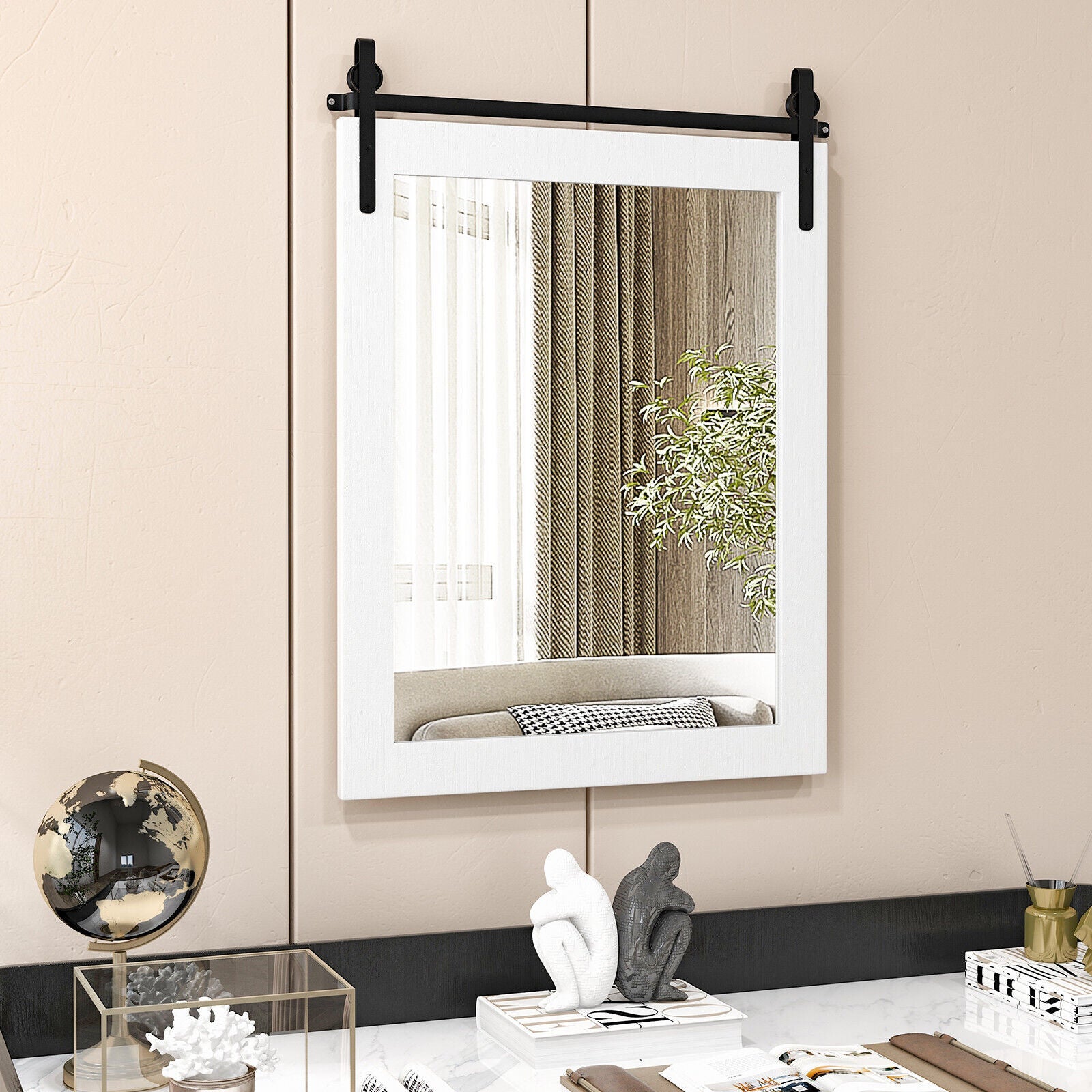 Wall Mounted Mirror Vanity Make up Farmhouse Wall Mirror Rectangle Decorative