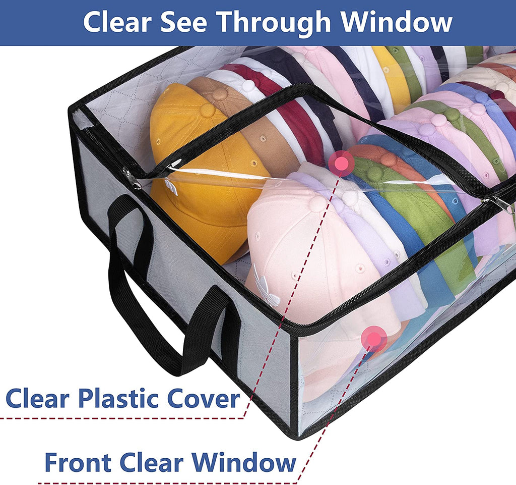 Hat Storage for Baseball Caps, Large Holds up to 40 Caps Wide Hat Organizer for Closet Snapback Holder, Grey