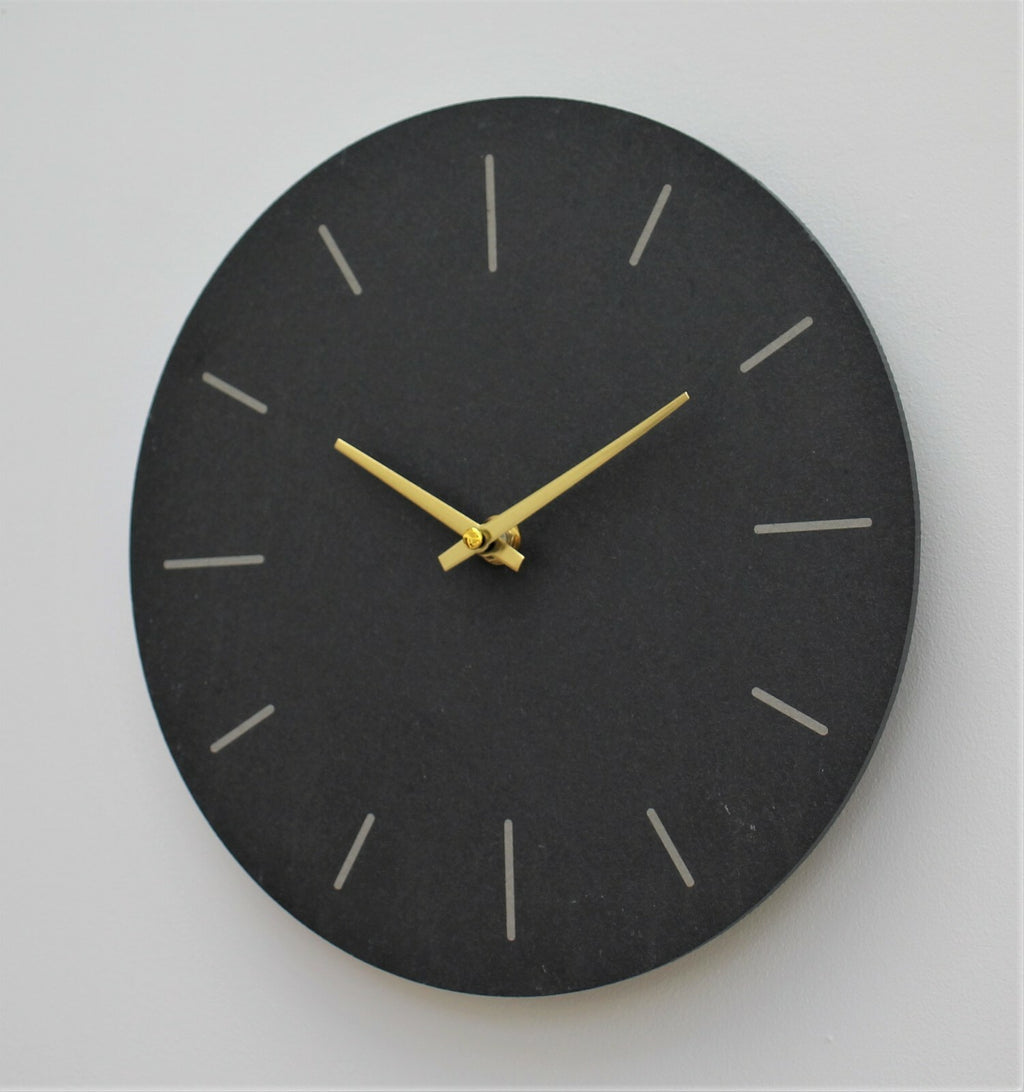 Wall Clock Grey Natural Slate Indoor Outdoor Hand Finished Clock 25Cm