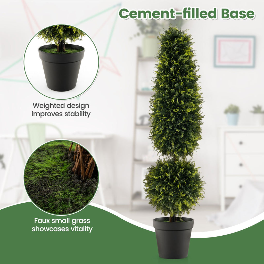 120 CM Artificial Boxwood Topiary Tree with Cement-Filled Flowerpot