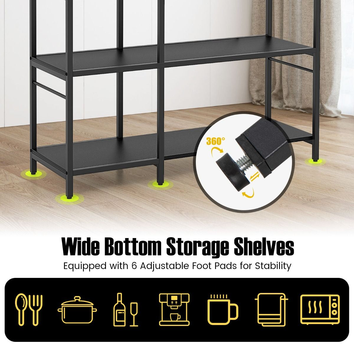 Bakers Rack with Power Outlets and 10 S-Shaped Hooks