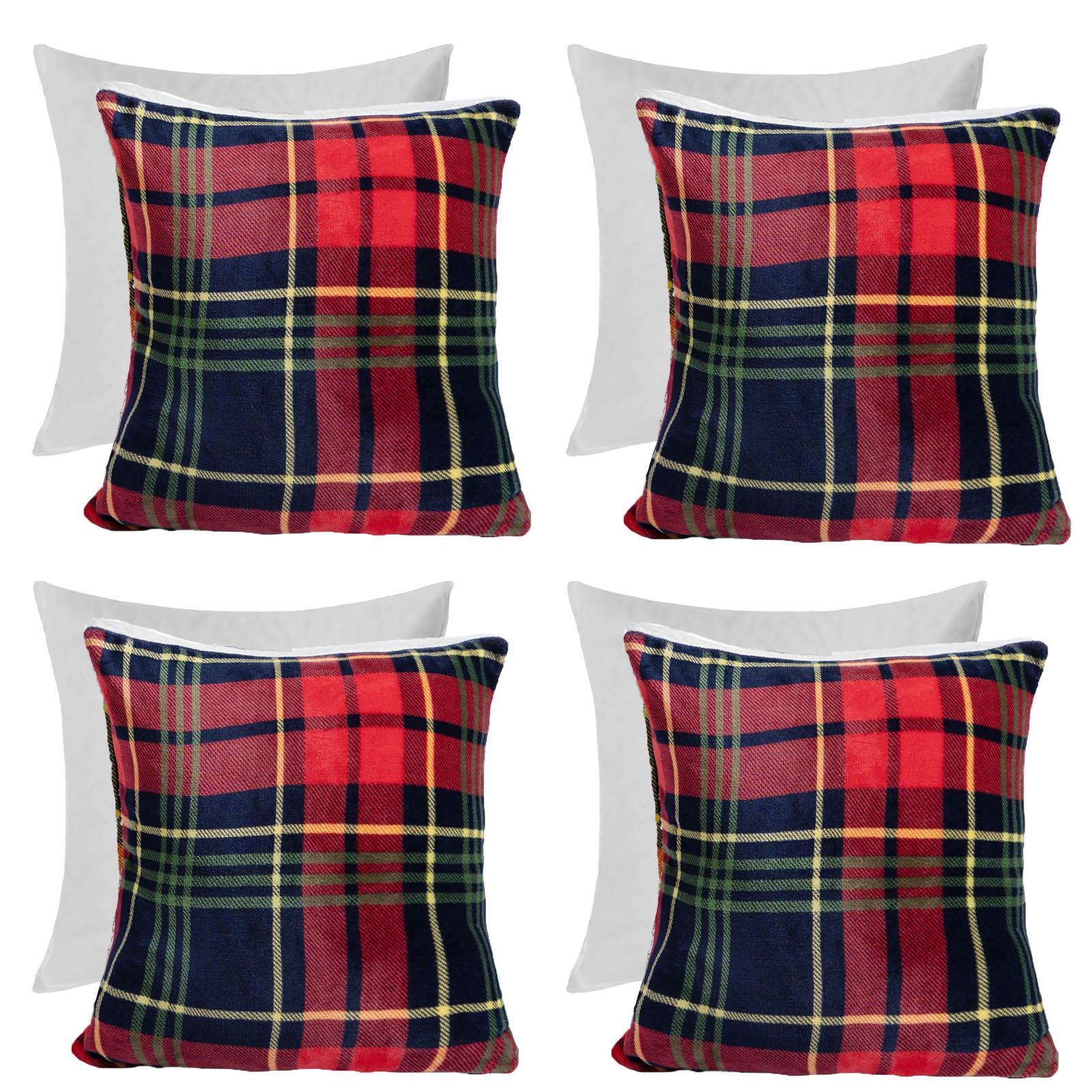 OHS Check Cushion Covers 2 Pack Flannel Fleece Square Pillowcases