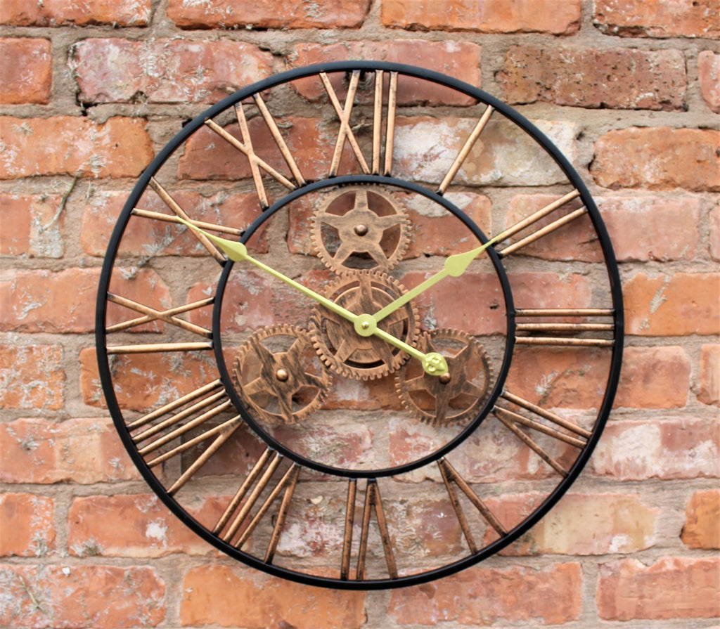 LARGE OUTDOOR GARDEN WALL CLOCK BIG ROMAN NUMERALS GIANT OPEN FACE METAL 58CM