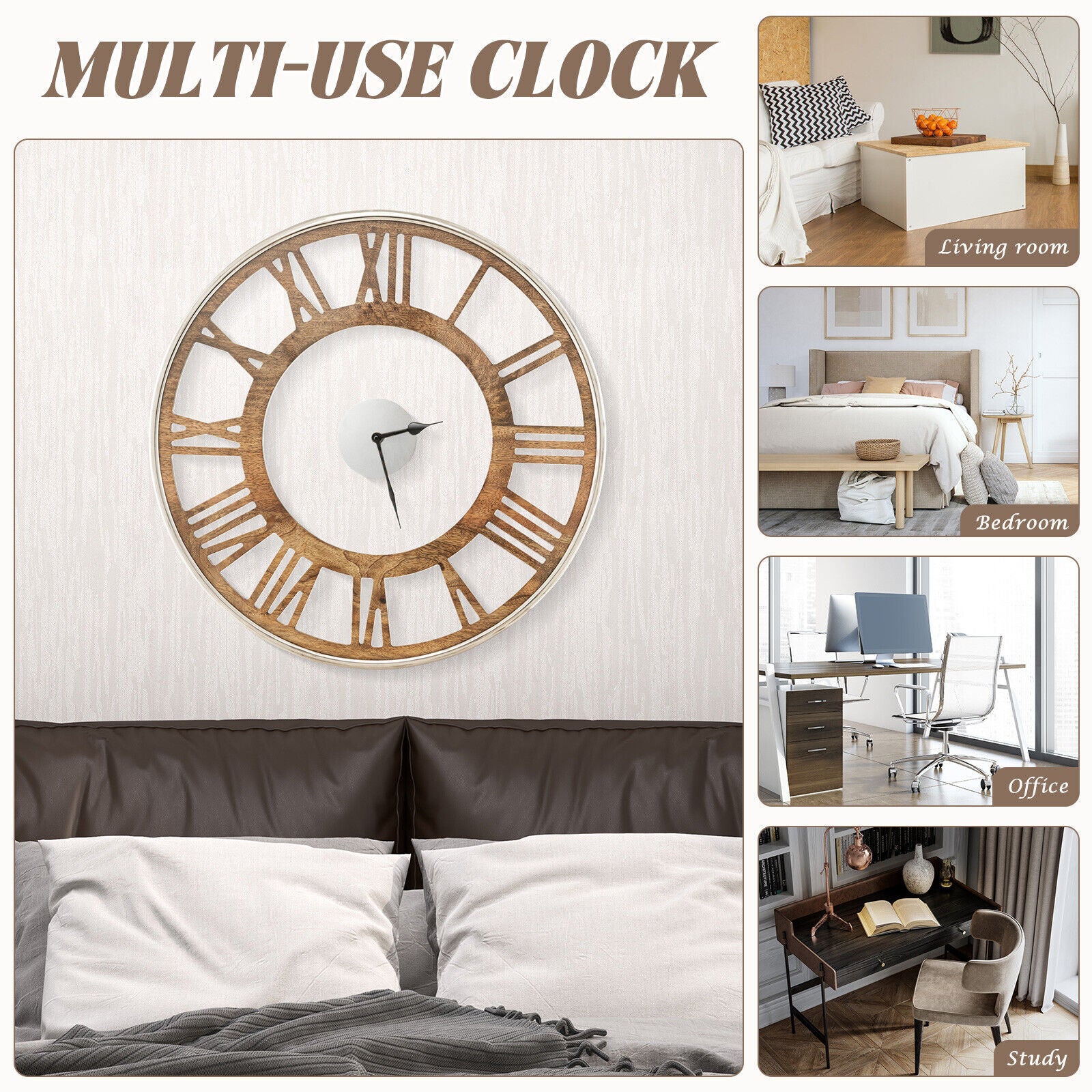 20 Inch Silent Wall Clock Non-Ticking Large Decorative Modern Wall Clock