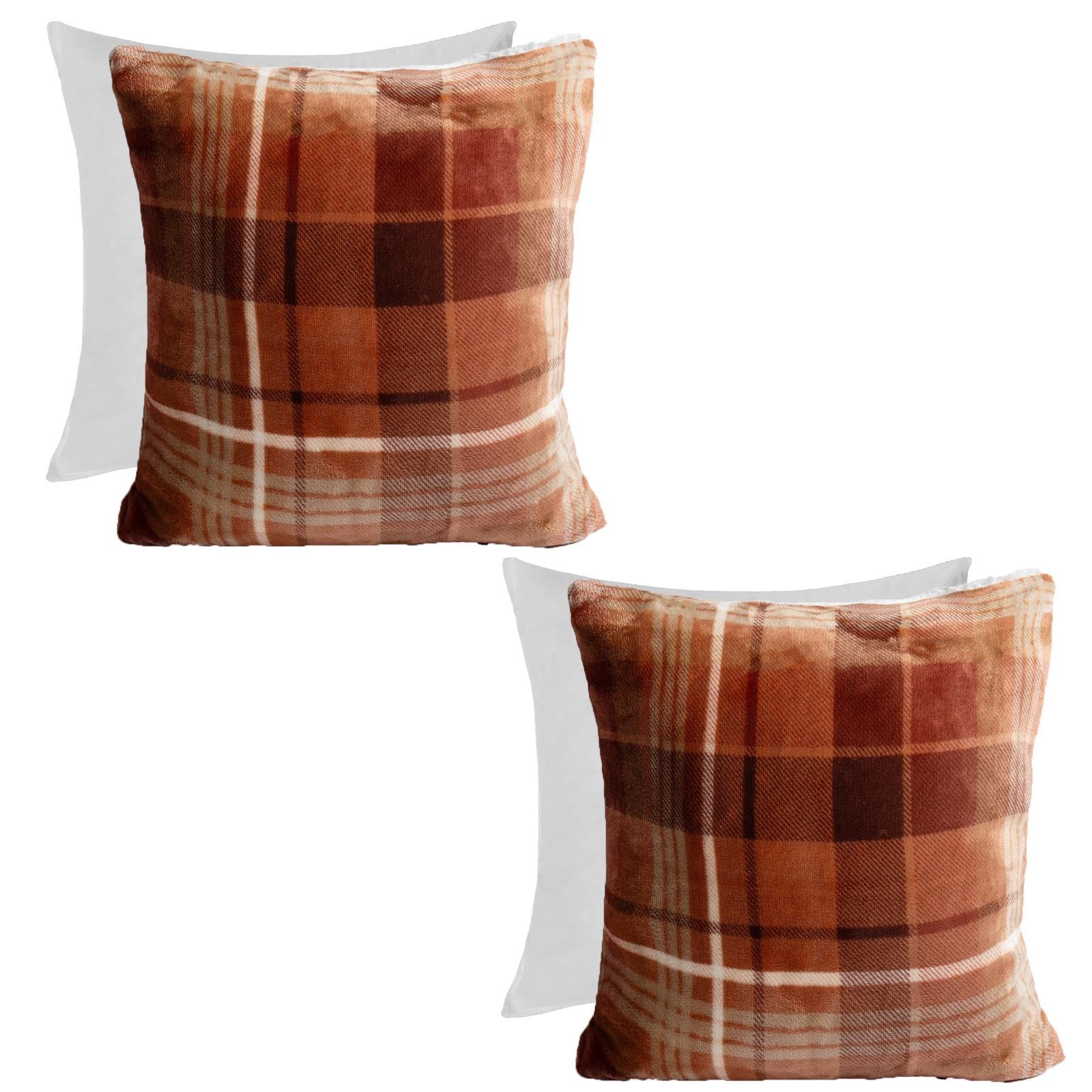 OHS Check Cushion Covers 2 Pack Flannel Fleece Square Pillowcases