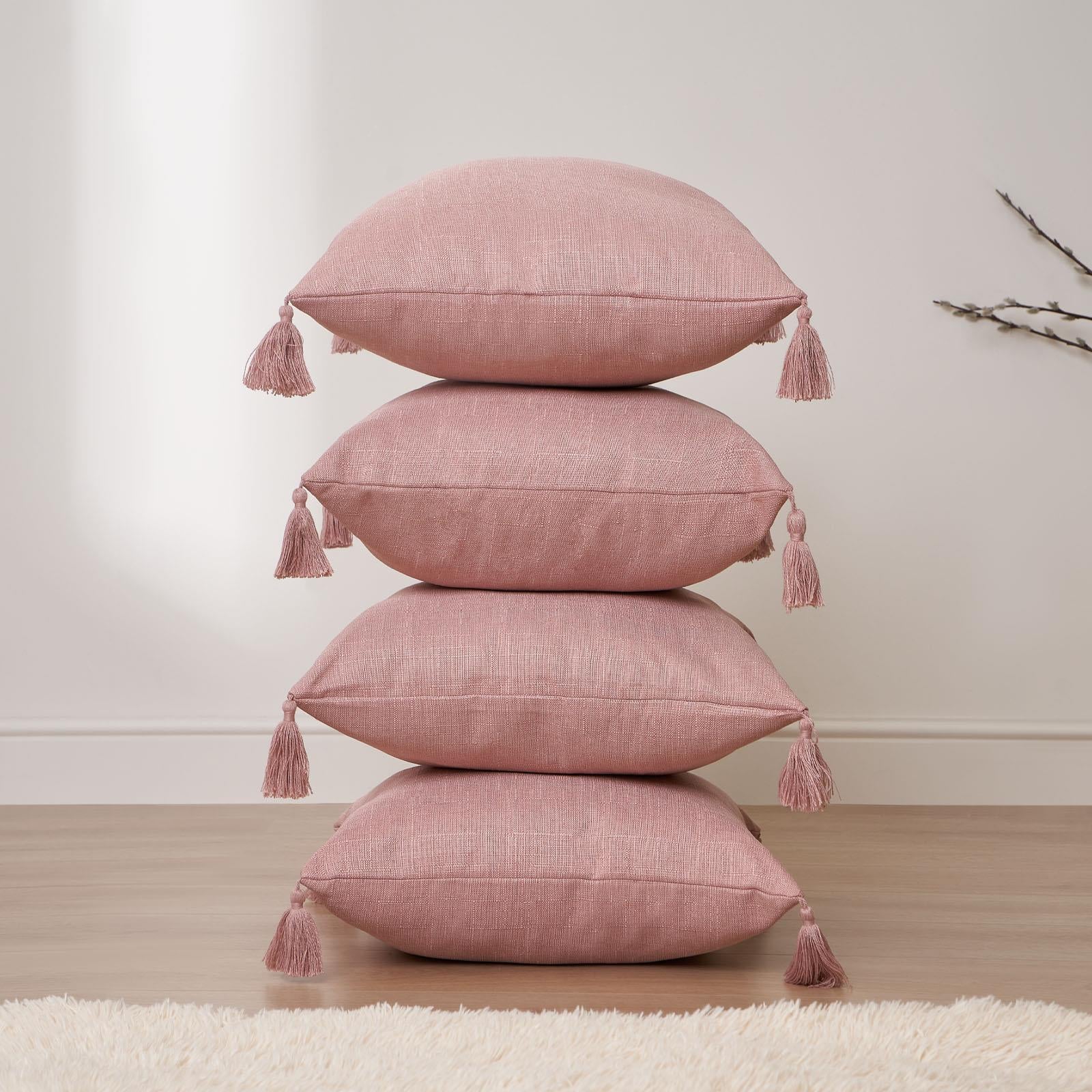 Dreamscene Tassel Pack of 4 X Cushion Covers Square Texture Weave Sofa 18" X 18