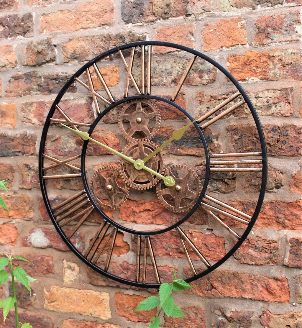 LARGE OUTDOOR GARDEN WALL CLOCK BIG ROMAN NUMERALS GIANT OPEN FACE METAL 58CM