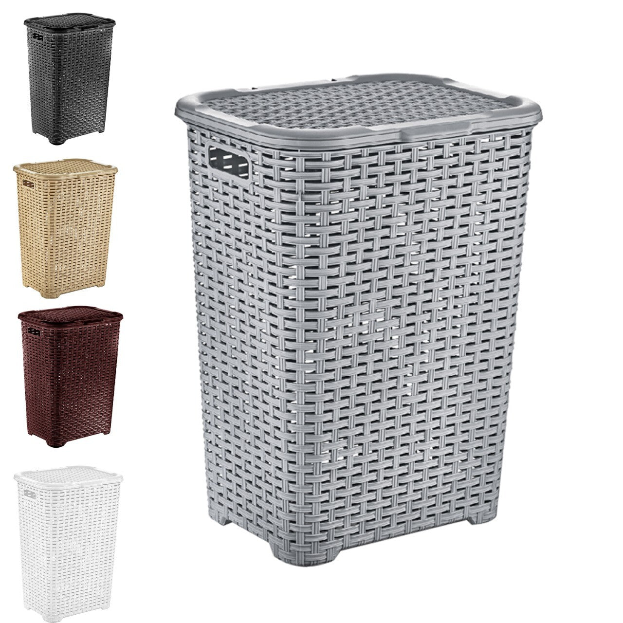 Large Rectangular Rattan Design Laundry Basket Bin Hamper Storage Plastic