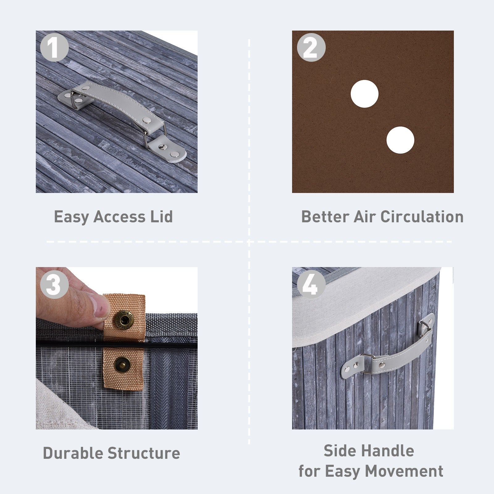 HOMCOM 100L Laundry Hamper Large 100L Double Washing Clothes Basket Grey