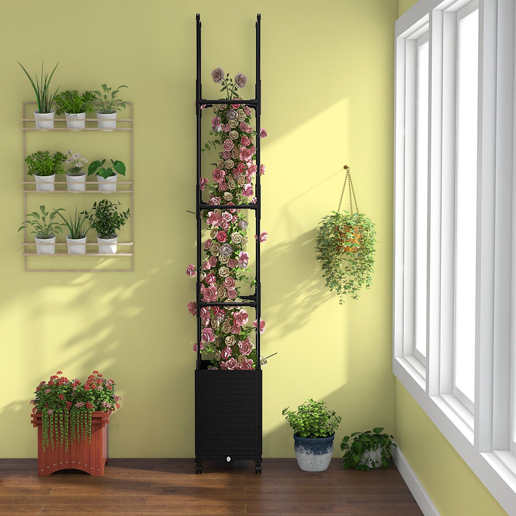 219 Cm Raised Garden Bed with Trellis and Wheels for Climbing Plants