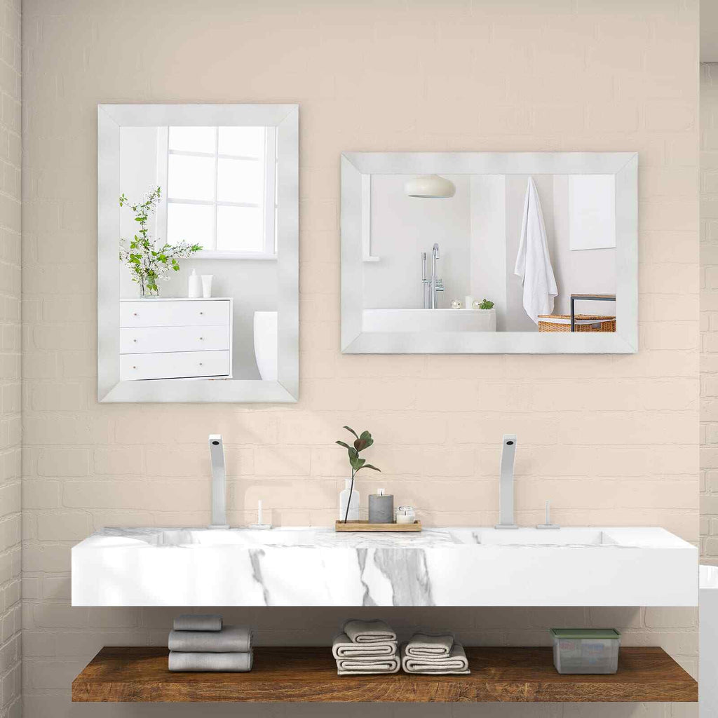 COSTWAY Farmhouse Wall Mirror 106CM X71Cm Wood Vanity Wall Mirror-White