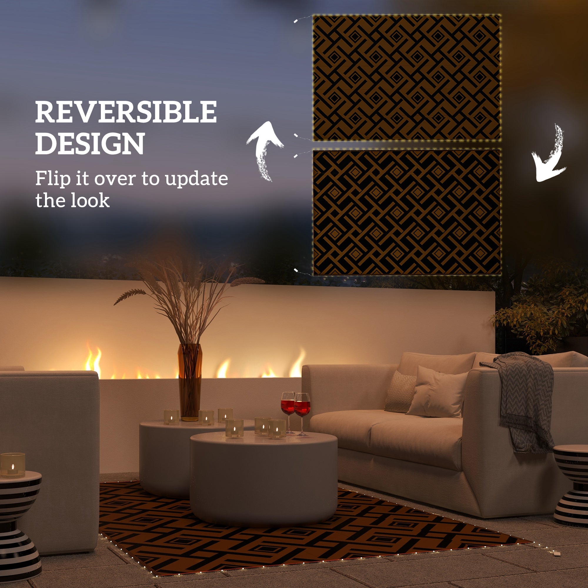 Outdoor Rug with LED String Light and Carry Bag, 182 X 274Cm