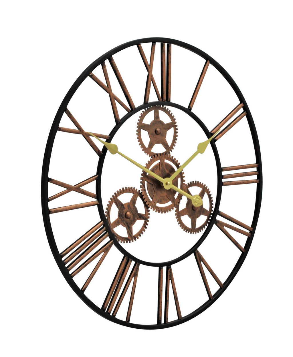 Large Metal Skeleton Wall Clock Antique Gold Home Decor round 58Cm Indoor & Out