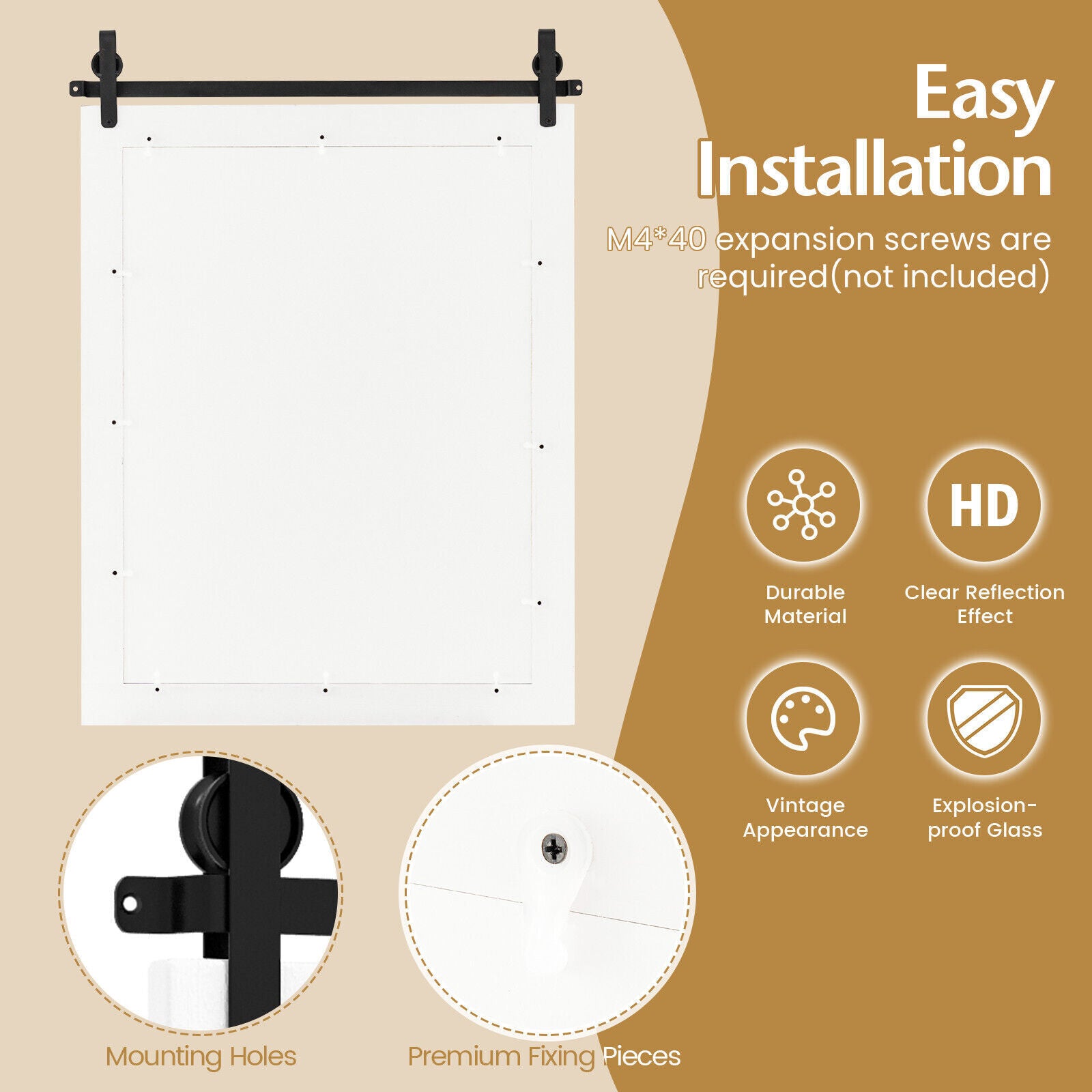 Wall Mounted Mirror Vanity Make up Farmhouse Wall Mirror Rectangle Decorative