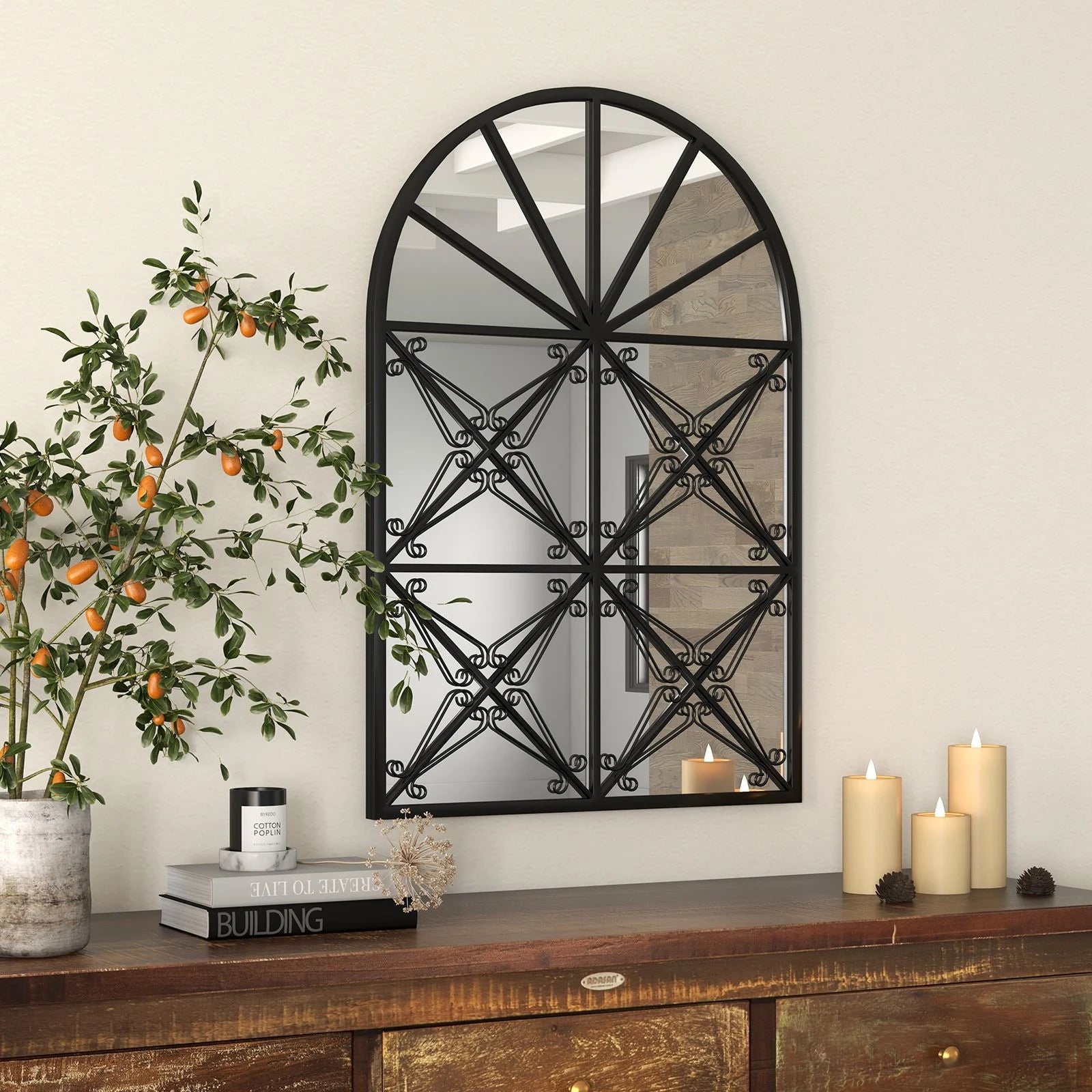 Arched Window Pane Decorative Mirror