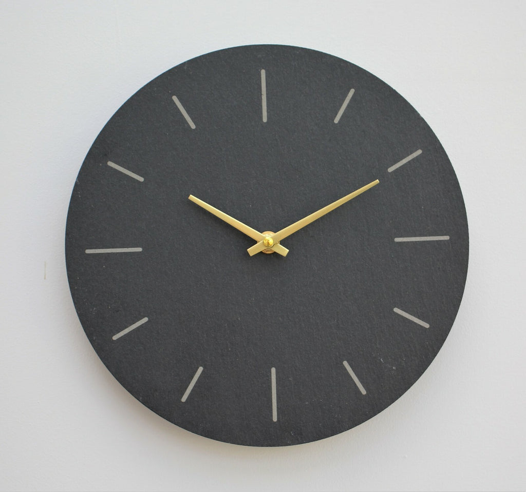 Wall Clock Grey Natural Slate Indoor Outdoor Hand Finished Clock 25Cm