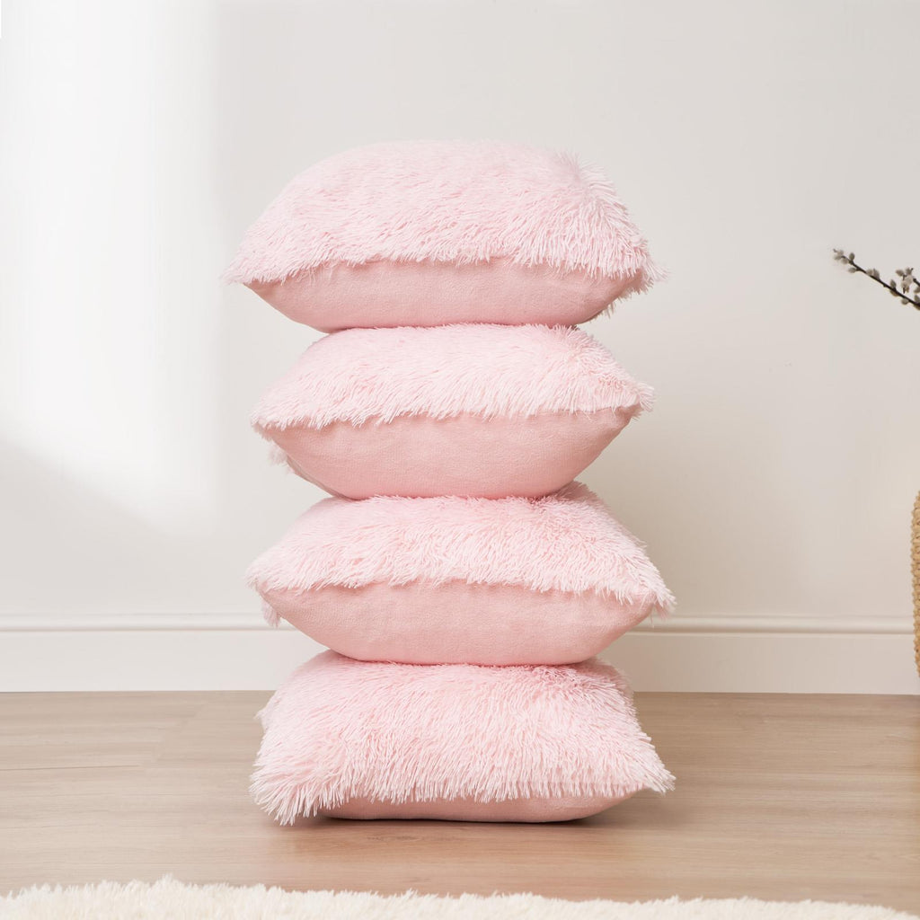 Sienna Fluffy Cushion Covers Filled Shaggy Fleece Sofa Scatter Pillow 55 X 55Cm