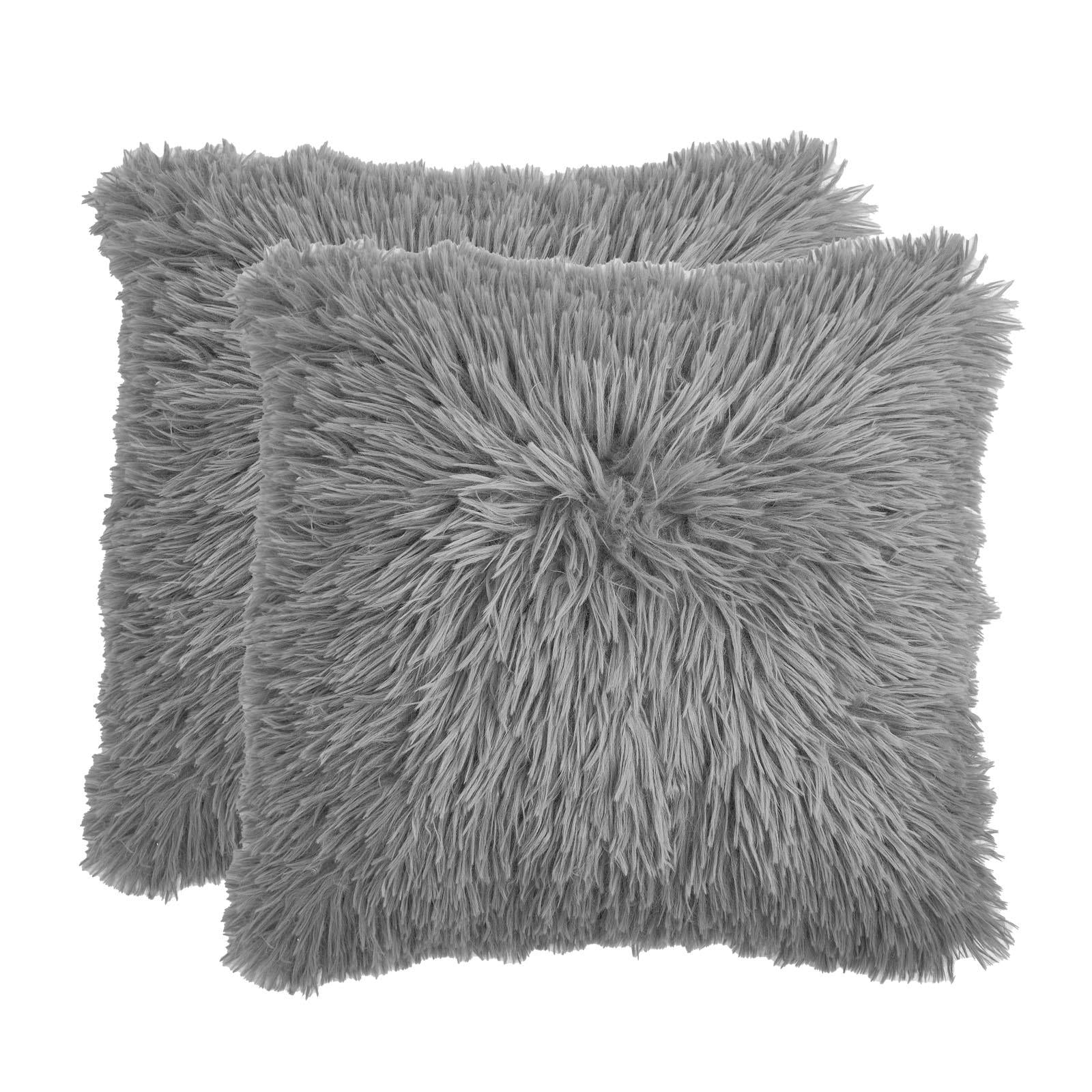 Sienna Set of 2 X Faux Mongolian Fur Cushion Covers Soft Fluffy Mohair 18" X 18