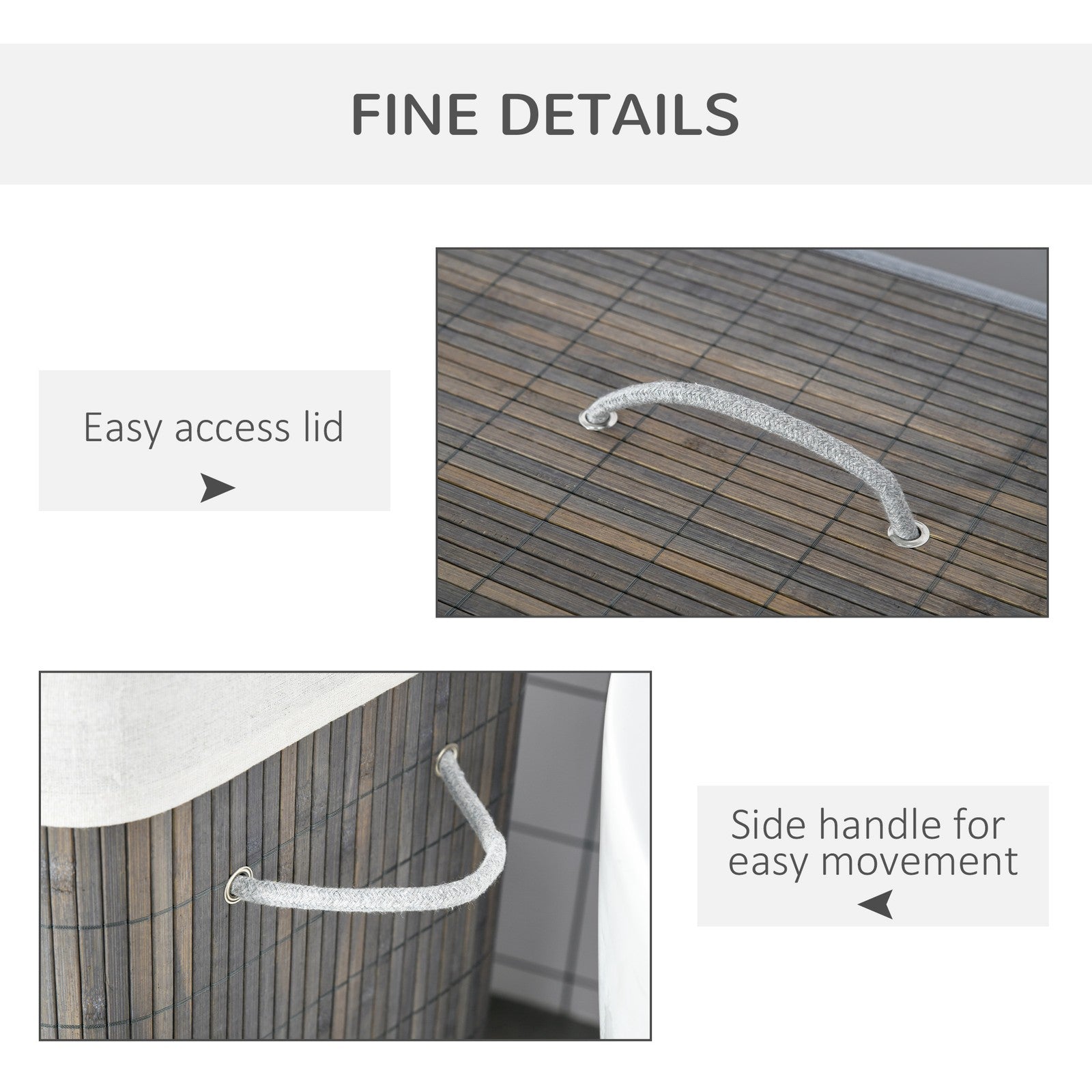 100L Laundry Basket 2 Compartment Lid Removable Lining Handles, Grey