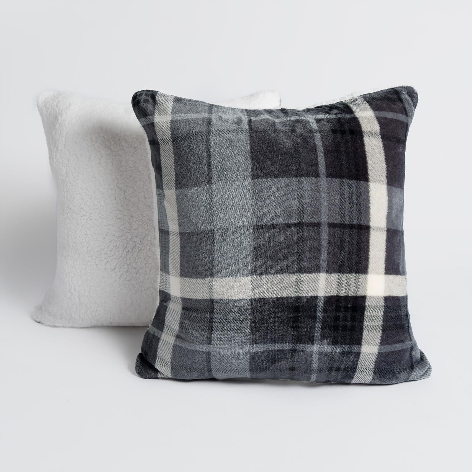 OHS Check Cushion Covers 2 Pack Flannel Fleece Square Pillowcases