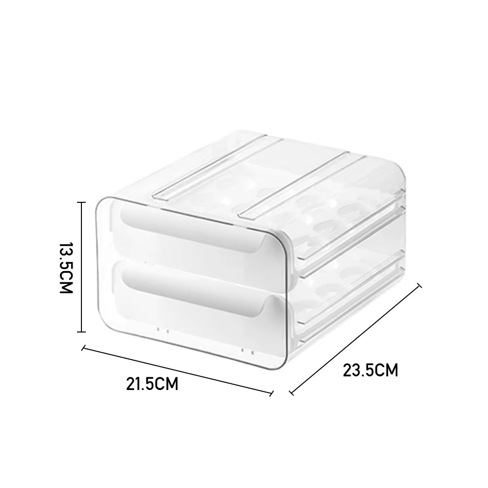 Double-Layer Egg Storage Drawer Box, Holds 32 Eggs, Transparent Body, Easy Access, White