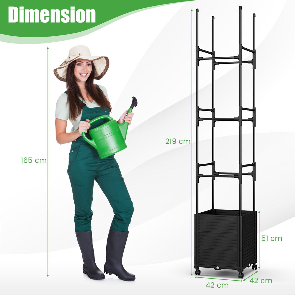 219 Cm Raised Garden Bed with Trellis and Wheels for Climbing Plants