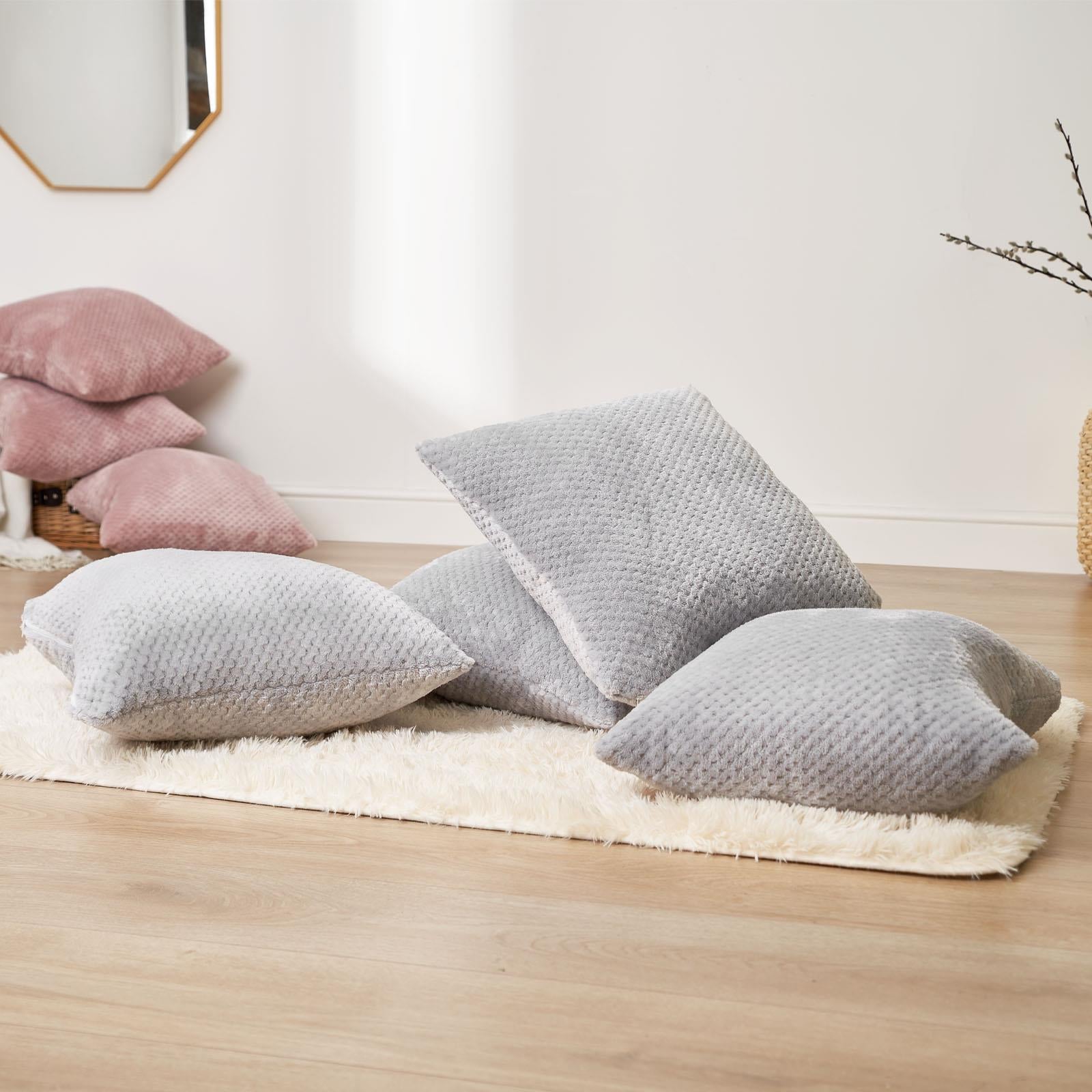 Brentfords Waffle Cushion Covers Popcorn Fleece Set of 2 Pack Sofa - 18" X 18