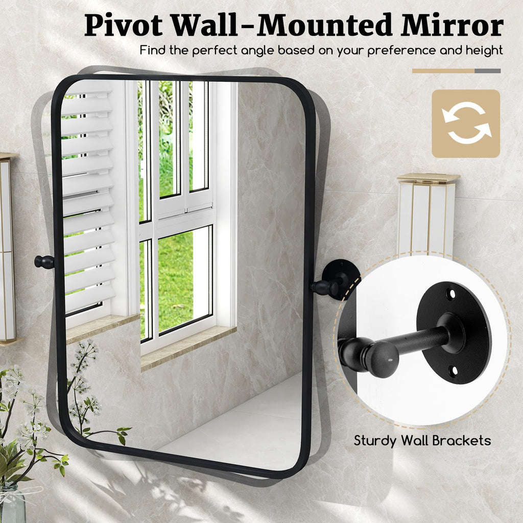 Black Metal Framed Pivot Rectangle Wall-Mounted Mirror