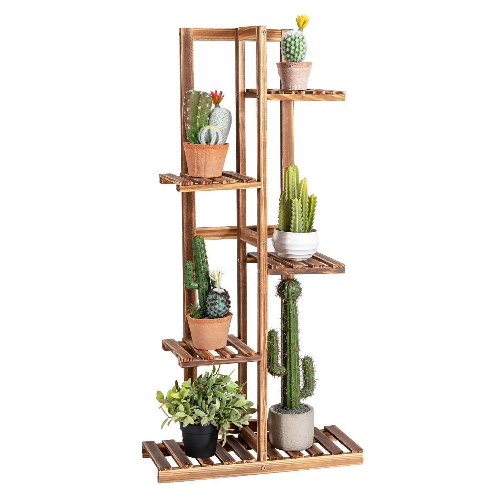 5 Tier Flower Stand 6 Pots Wood Plant Flower Rack Freestanding Display Shelf